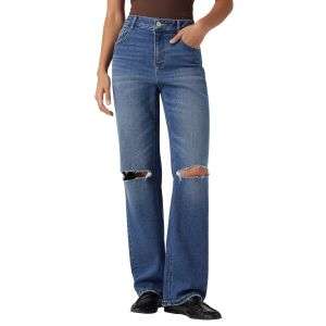 High Rise Ripped Relaxed Straight Leg Jeans