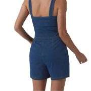 Square Neck Sleeveless Denim Romper with Pockets