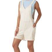 V-Neck Rolled Hem Denim Short Overalls with Pockets