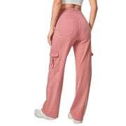 High Waist Stretch Cargo Wide Leg Jeans