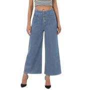 High Rise Button Front Cropped Wide Leg Jeans
