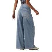 High Waist Washed Wide Leg Jeans with Stretch Waistband