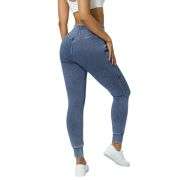 High Rise Drawstring Washed Denim Jogger Jeans