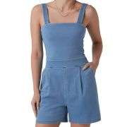 Square Neck Sleeveless Denim Romper with Pockets