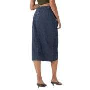 High Rise Wrap Front Tulip Midi Denim Skirt
