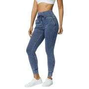 High Rise Drawstring Washed Denim Jogger Jeans