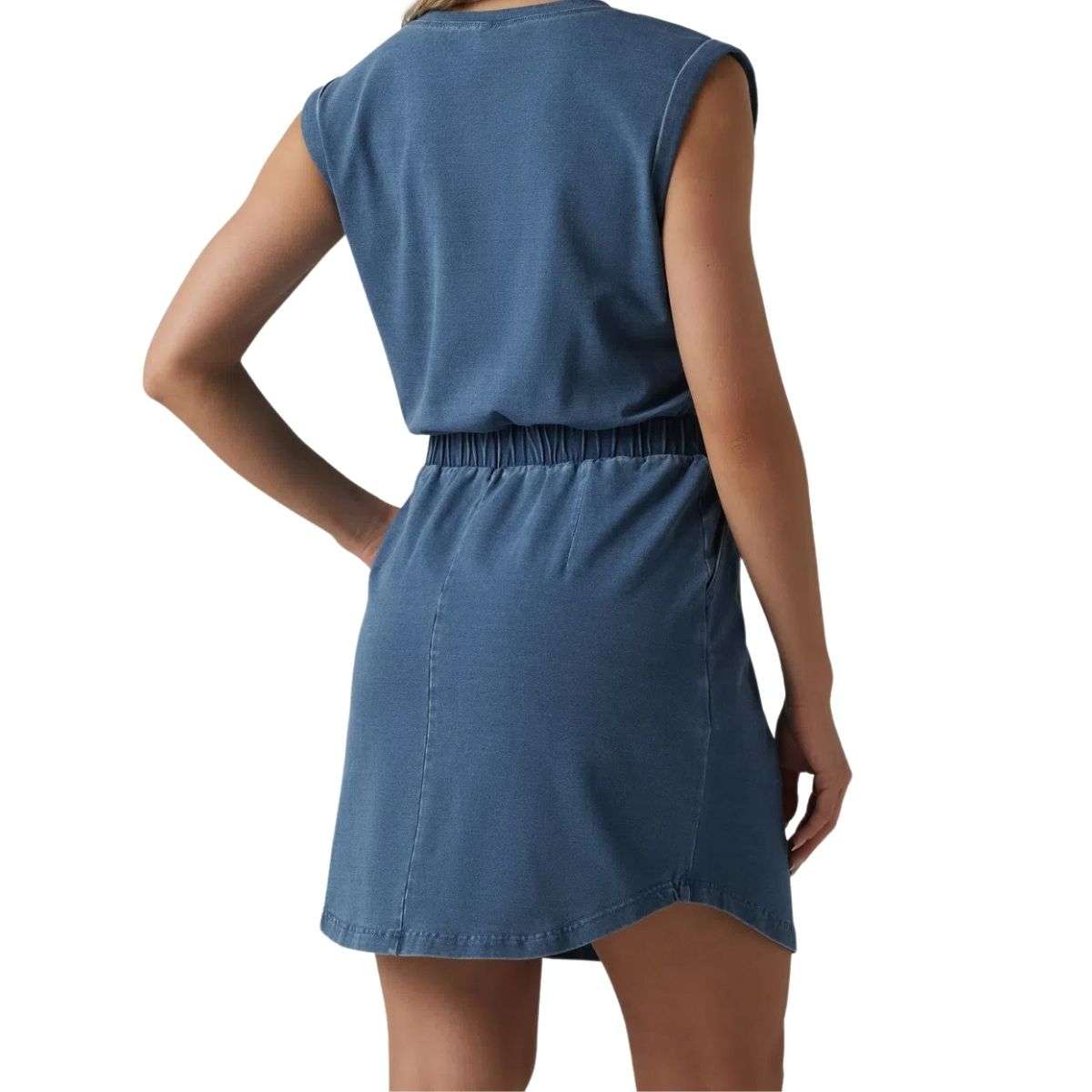 Round Neck Sleeveless Elastic Waist Denim Mini Dress