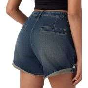 Vintage Wash Mid-Rise Cuffed Denim Shorts with Patch Pockets