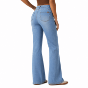 High Waist Stretch Slim Fit Straight Leg Slight Flare Jeans