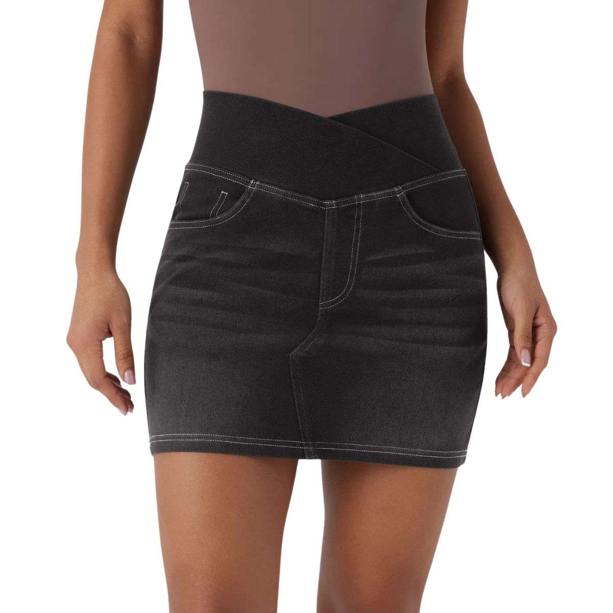 High Waist Stretch Denim Mini Skirt