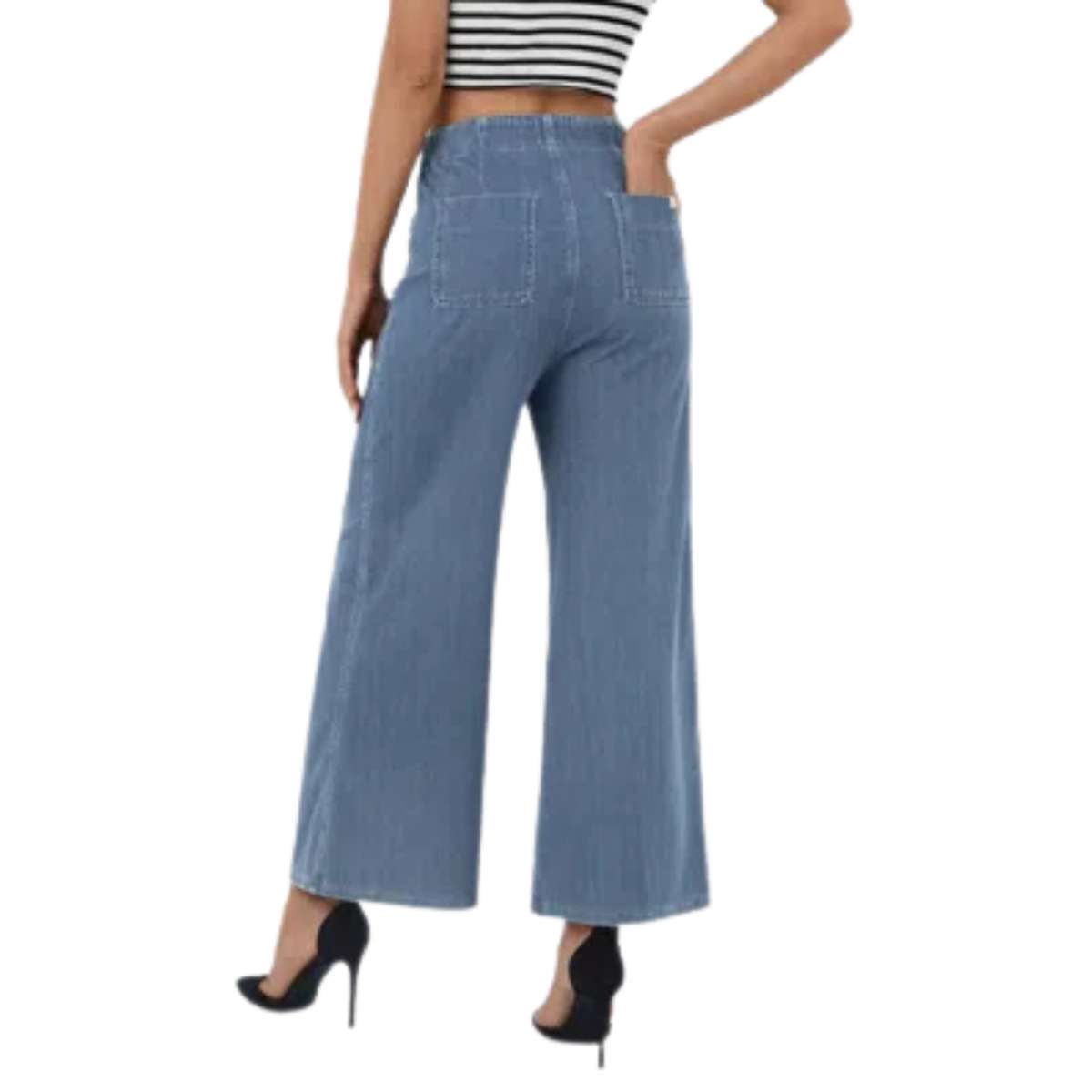 High Rise Button Front Cropped Wide Leg Jeans