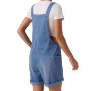 V-Neck Rolled Hem Denim Short Overalls with Pockets