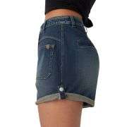 Vintage Wash Mid-Rise Cuffed Denim Shorts with Patch Pockets