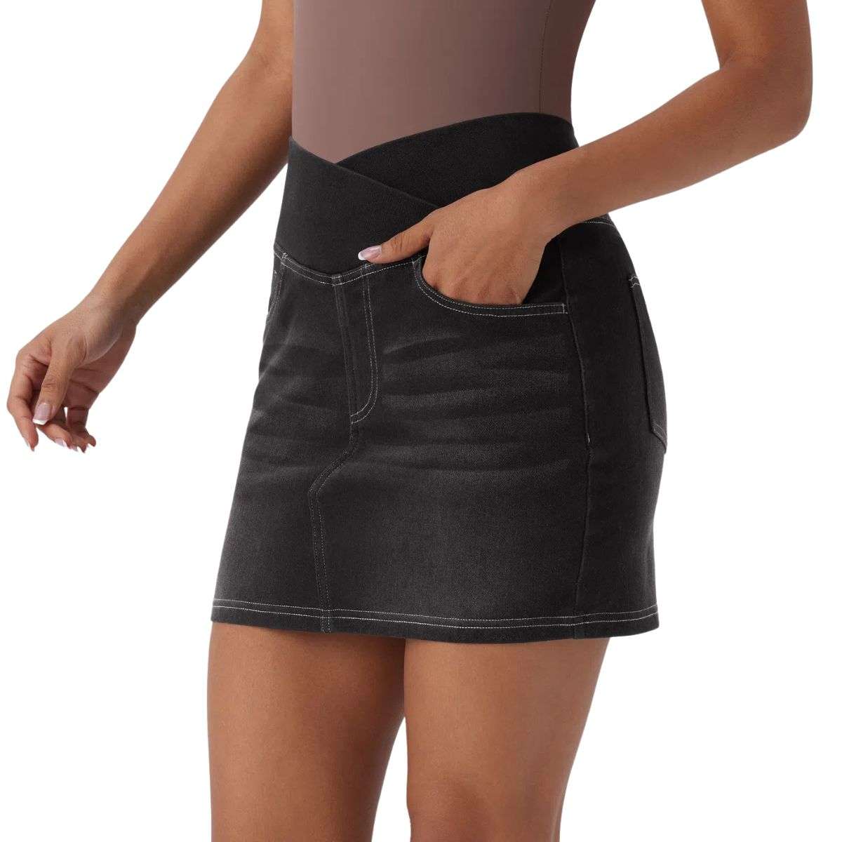 High Waist Stretch Denim Mini Skirt