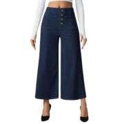 High Rise Button Front Cropped Wide Leg Jeans