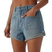 Vintage Wash Mid-Rise Cuffed Denim Shorts with Patch Pockets