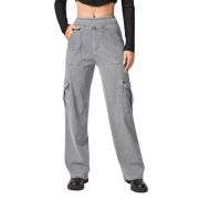 High Waist Stretch Cargo Wide Leg Jeans