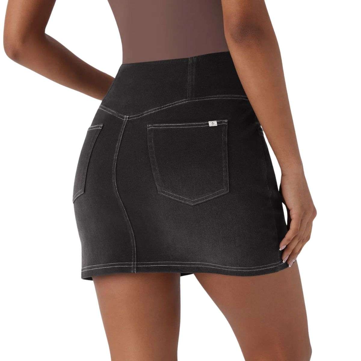 High Waist Stretch Denim Mini Skirt