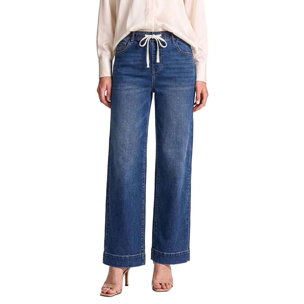 Women’s High Waist Pull On Stretchy Straight Leg Denim Long Pants