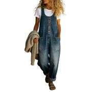 Women’s Y2K Style Loose Fit Cargo Denim Bib Overalls