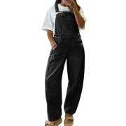 Women’s Loose Fit Adjustable Strap Cargo Denim Bib Overalls