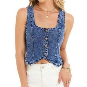 Women's Square Neck Denim Vest