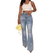 Women’s Distressed Rhinestone Ripped Flare Jeans