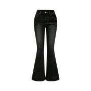 Women’s Gothic Punk Rhinestone Embroidered Flare Jeans