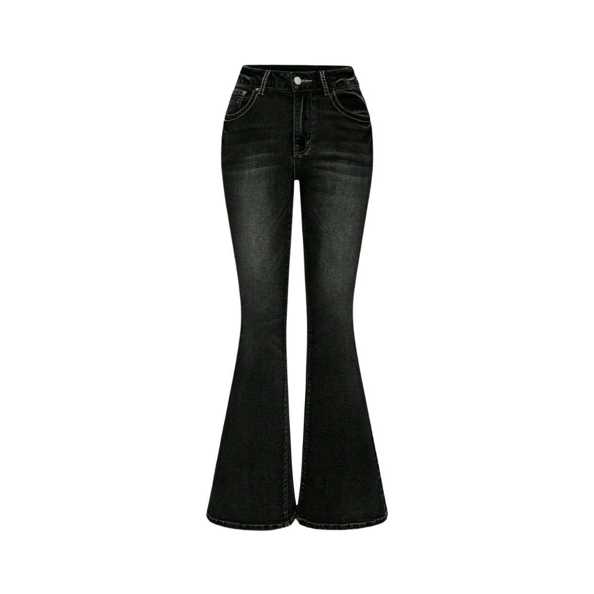 Women’s Gothic Punk Rhinestone Embroidered Flare Jeans