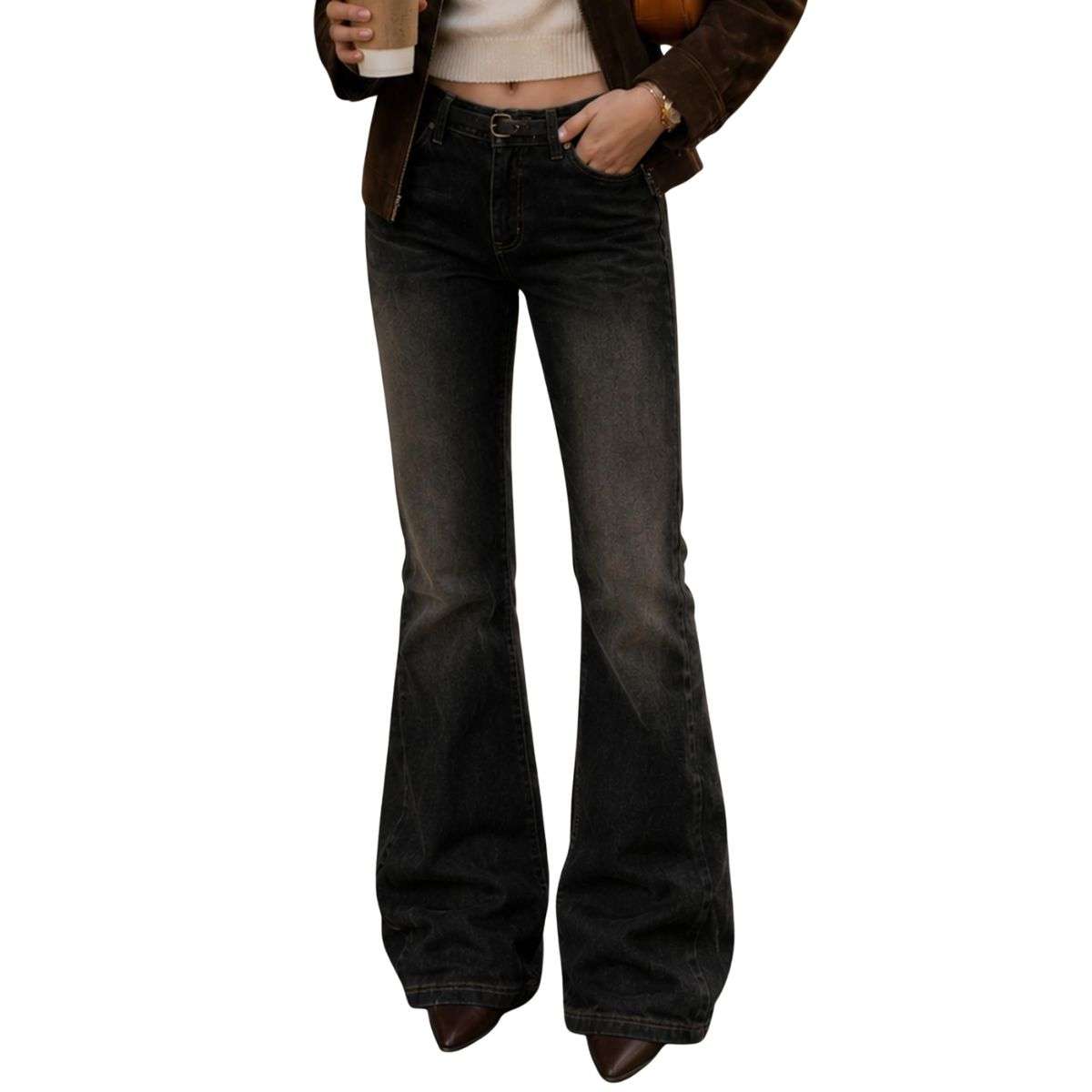 Women’s Mid Rise Embroidered Vintage Flare Jeans