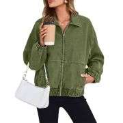 Women’s Zip Up Long Sleeve Loose Fit Denim Jacket