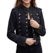Women’s Vintage Stand Collar Double Breasted Denim Jacket