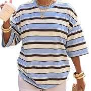 Women’s Y2K Striped Print Loose Short Sleeve T-Shirt
