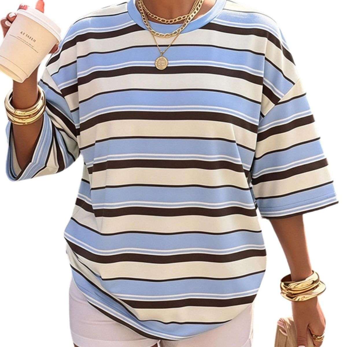 Women’s Y2K Striped Print Loose Short Sleeve T-Shirt
