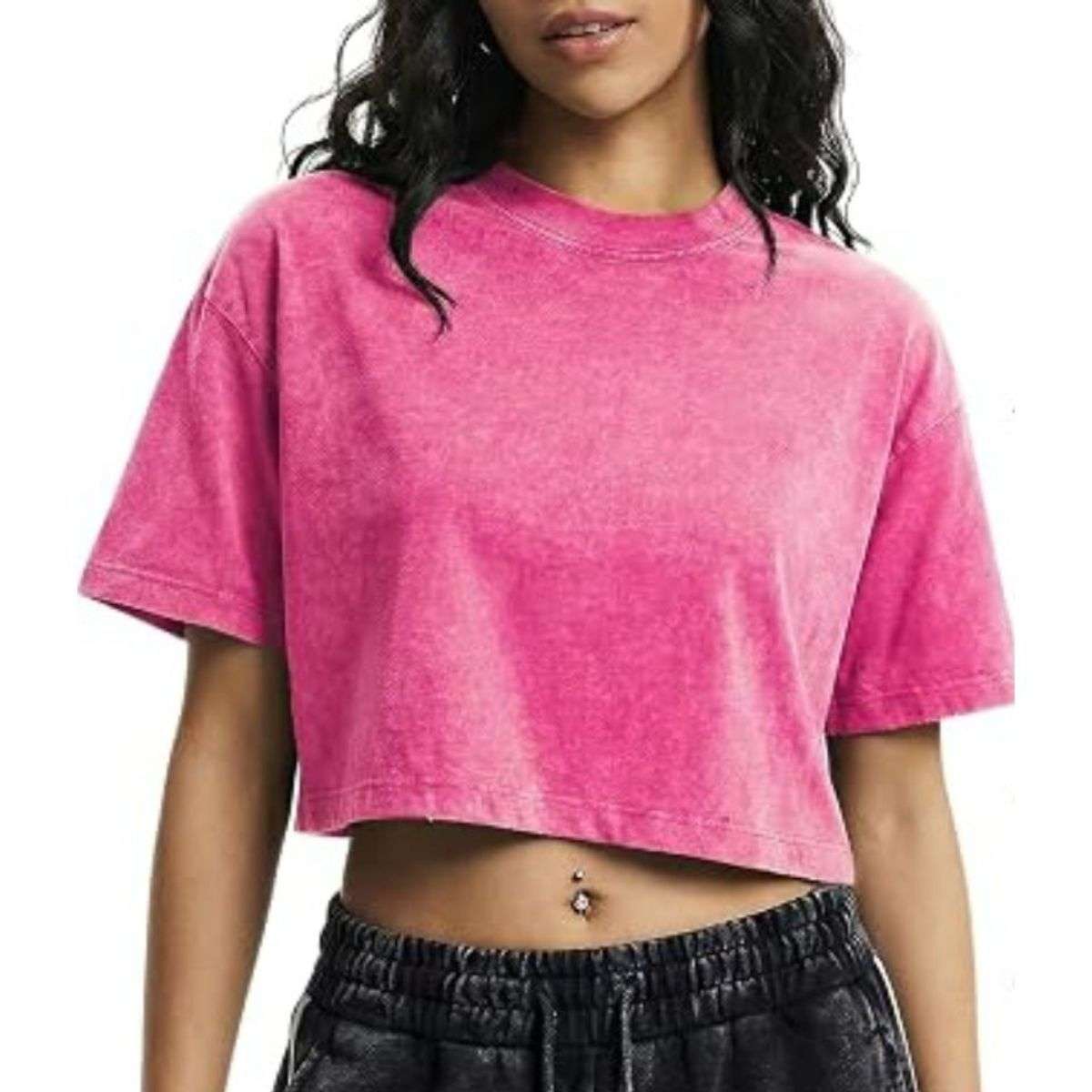 Women’s Loose Fit Acid Wash Cropped Short Sleeve T-Shirt