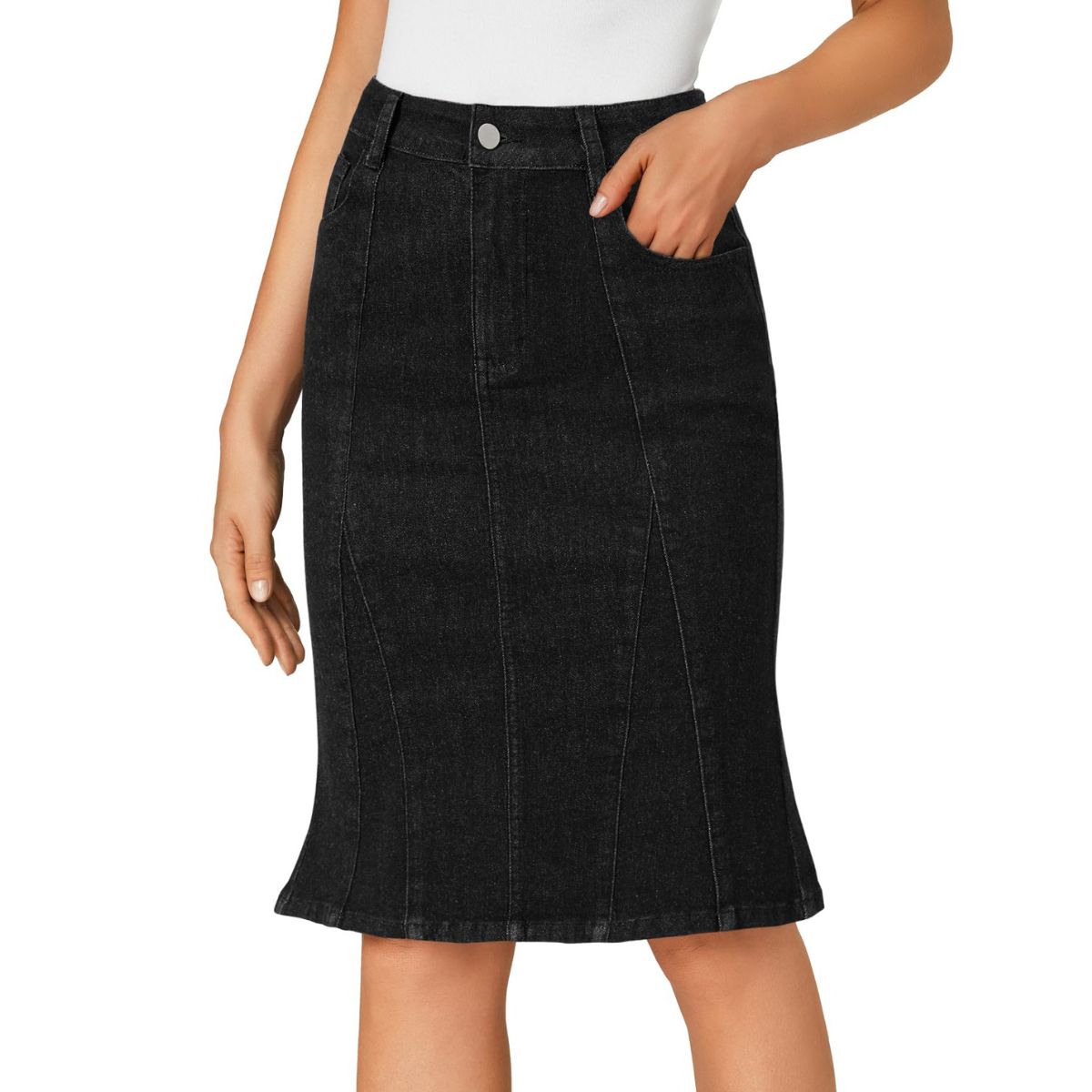 Women’s High Waisted Denim Midi Skirt