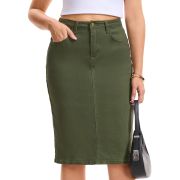 Women’s Stretchy Back Slit Midi Denim Skirt