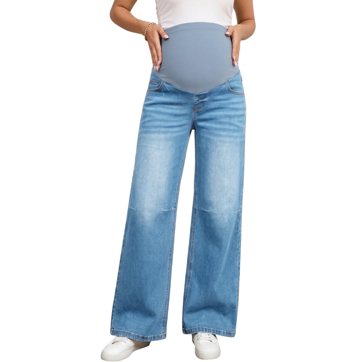 Maternity Stretchy Over The Belly Wide Leg Denim Pants