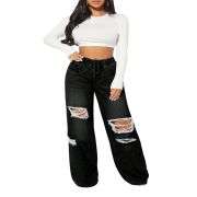 Plus Size Women’s Loose Wide Leg Ripped Distressed Jeans
