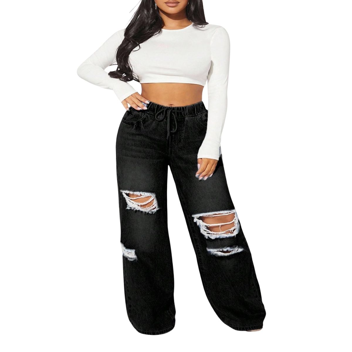 Plus Size Women’s Loose Wide Leg Ripped Distressed Jeans