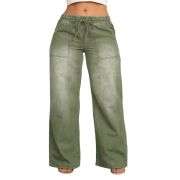 Plus Size Women’s Drawstring Waist Loose Wide Leg Jeans