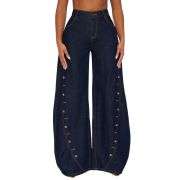 Button Fly Scimitar Wide Leg Jeans