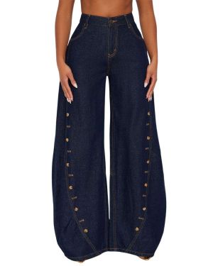 Button Fly Scimitar Wide Leg Jeans