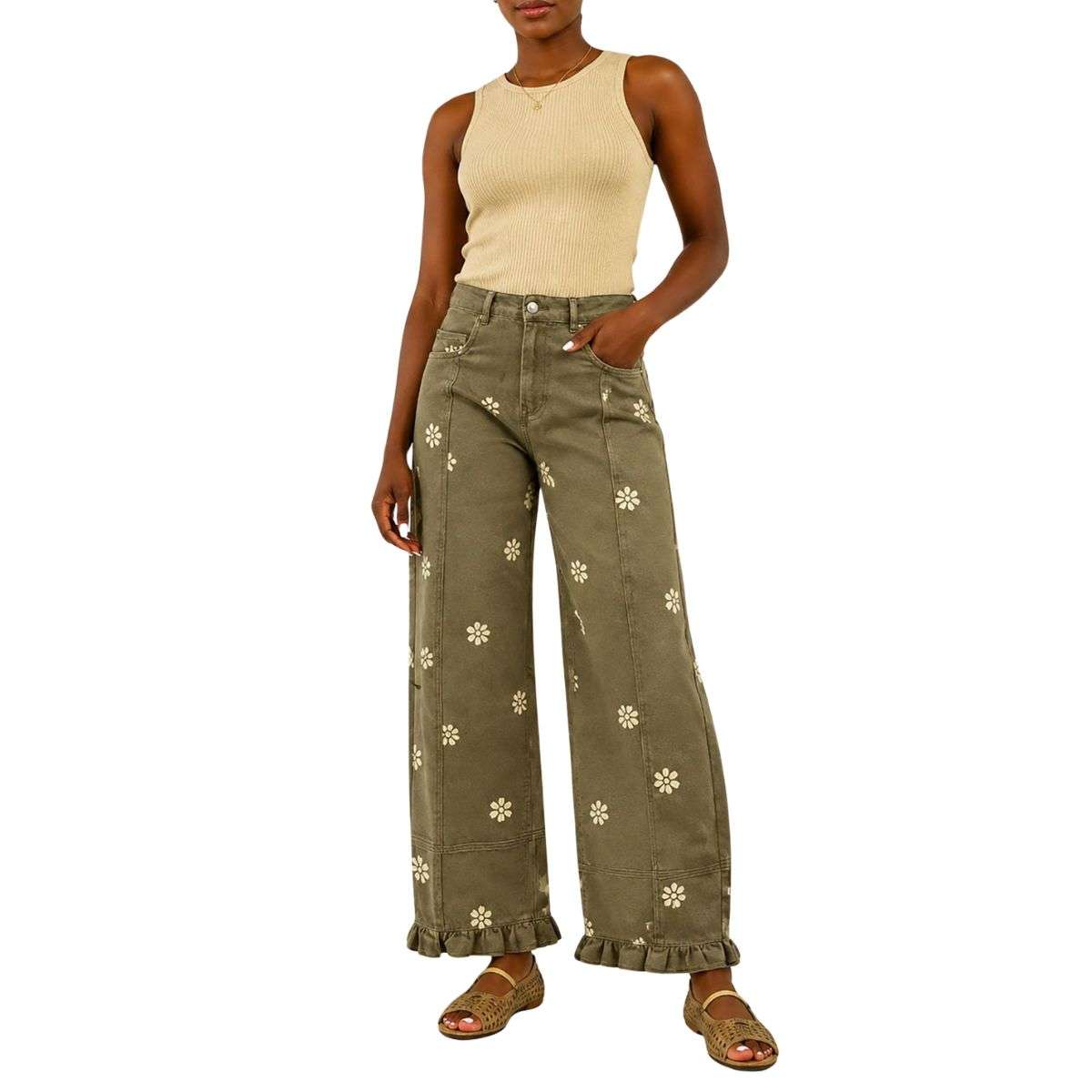 Women’s Floral Print Barrel Wide Leg Jeans