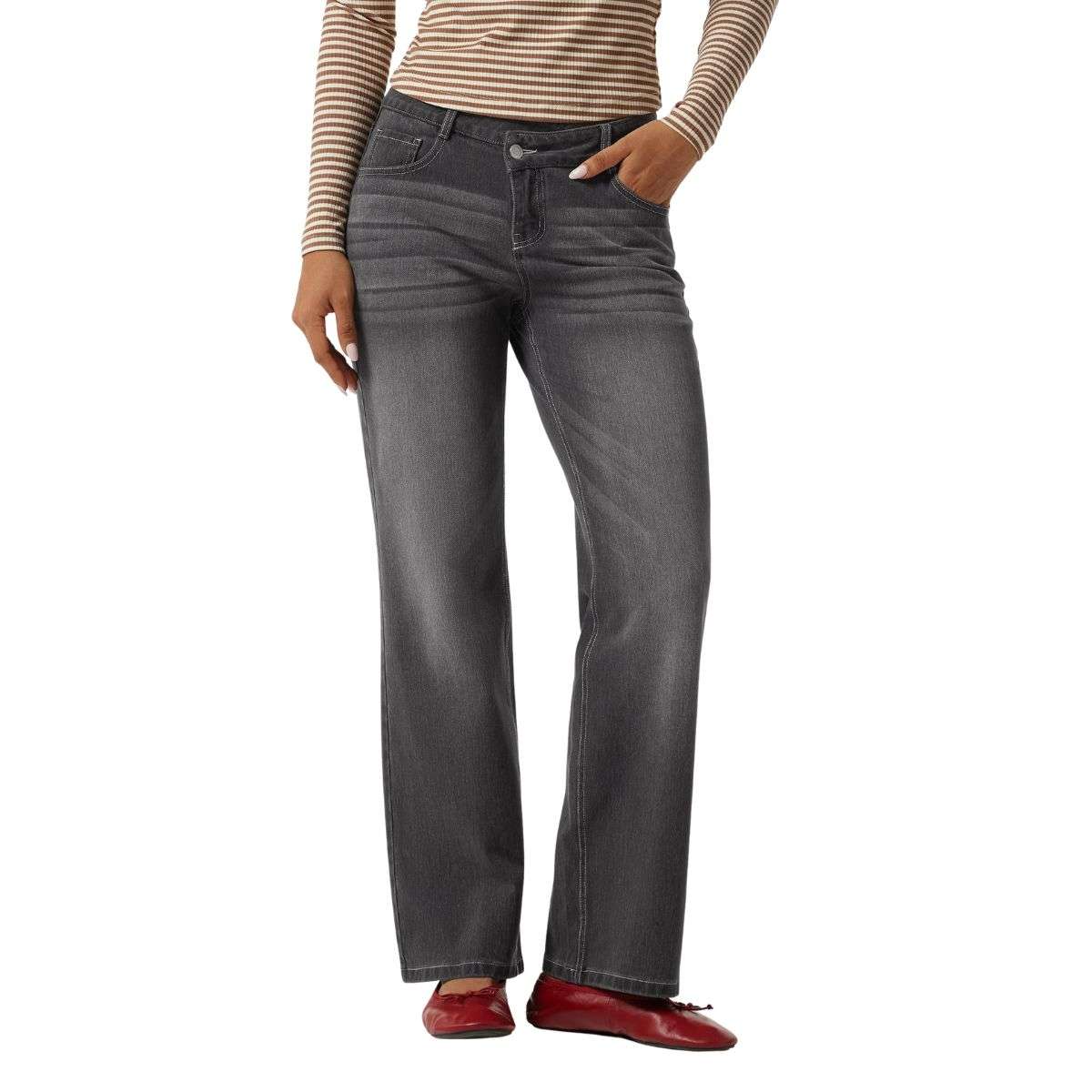 Women’s Asymmetrical Low Rise Straight Leg Jeans
