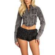 Women’s Zip Front Cropped Denim Jacket