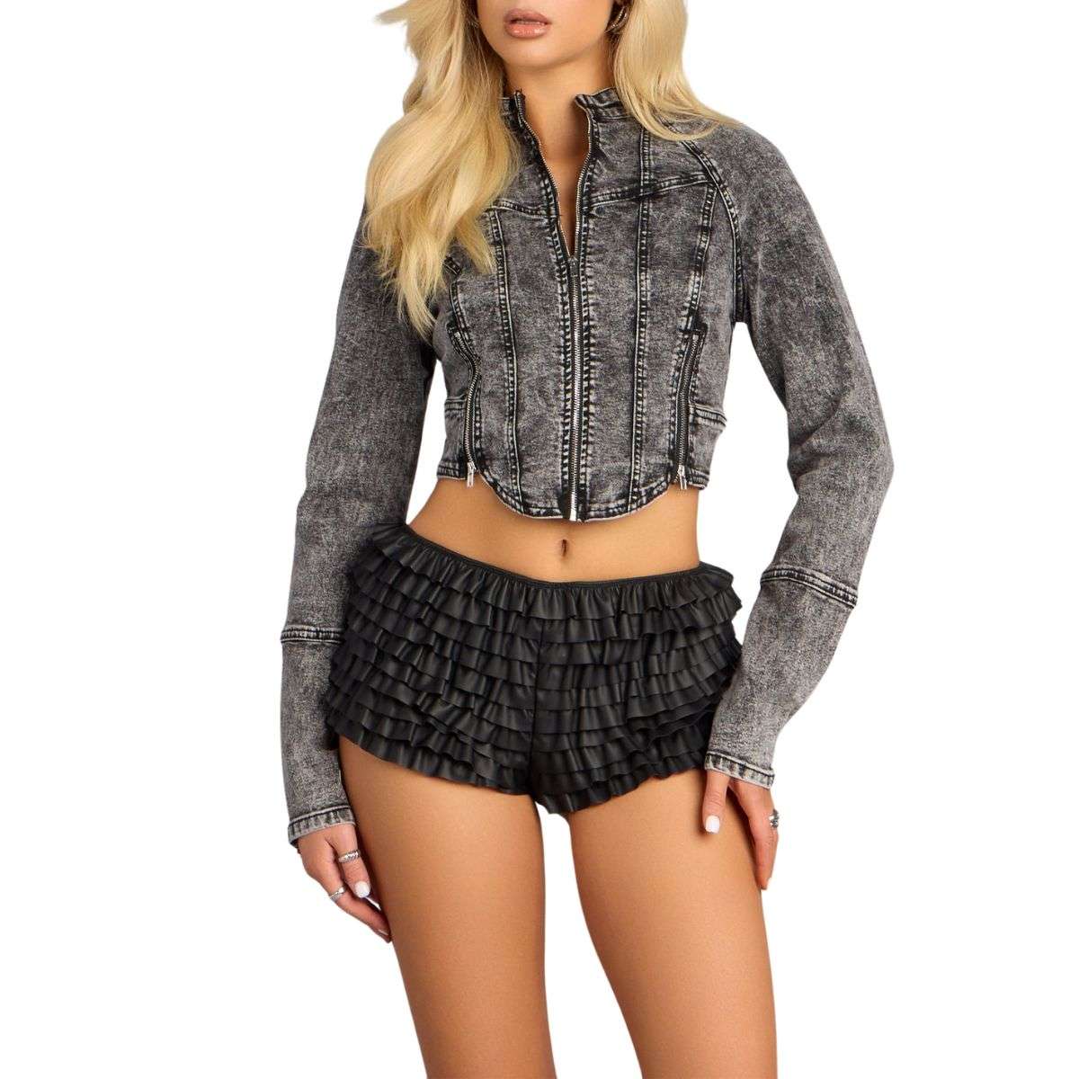 Women’s Zip Front Cropped Denim Jacket