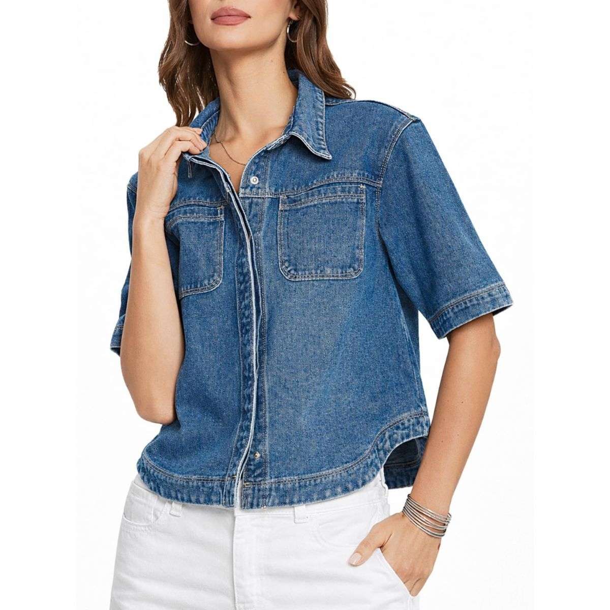 Women’s Short Sleeve Button Front Casual Denim Jacket