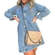 Women’s Button Front Long Sleeve Short Denim Dress