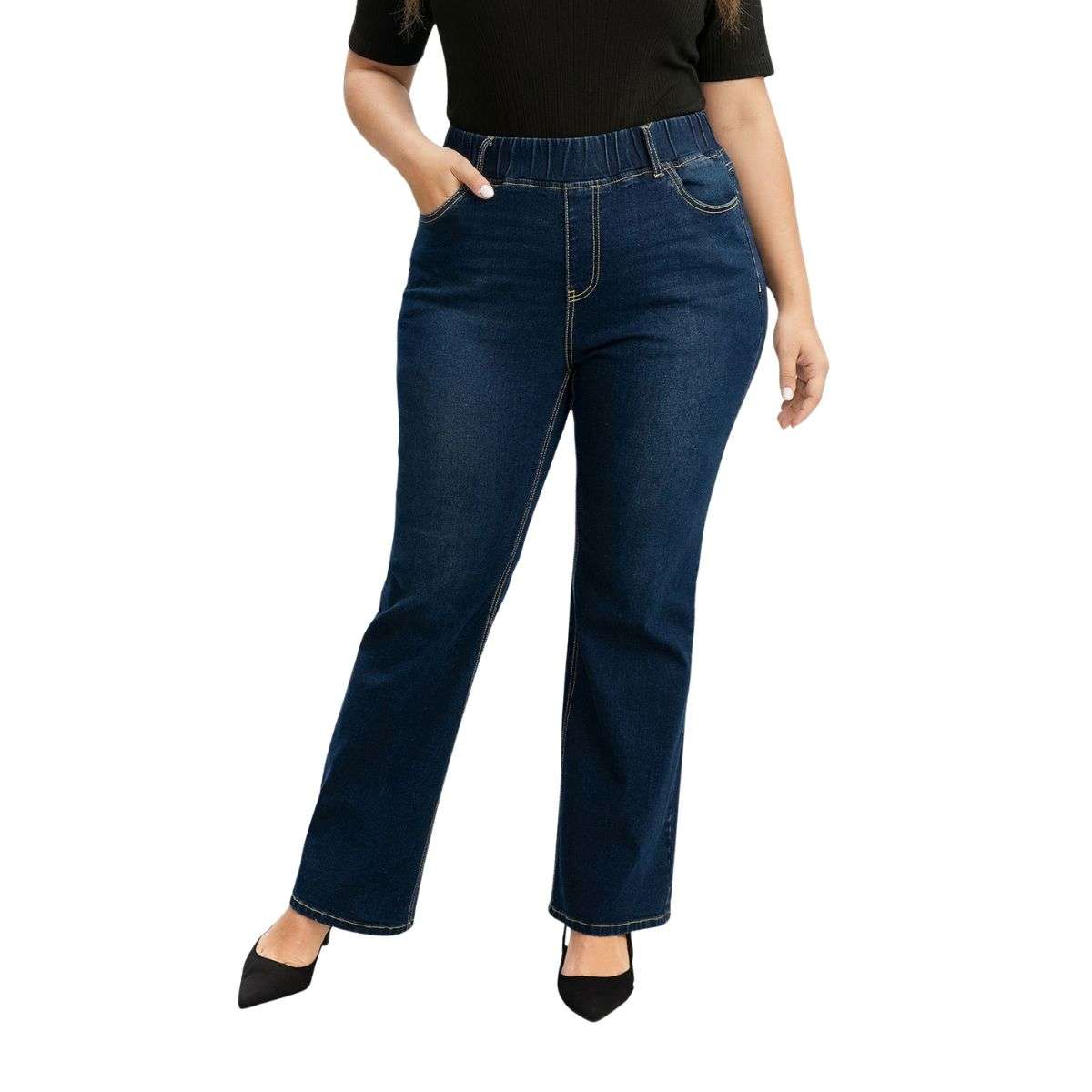 Women’s Elastic Waist High Stretch Micro Flare Jeans